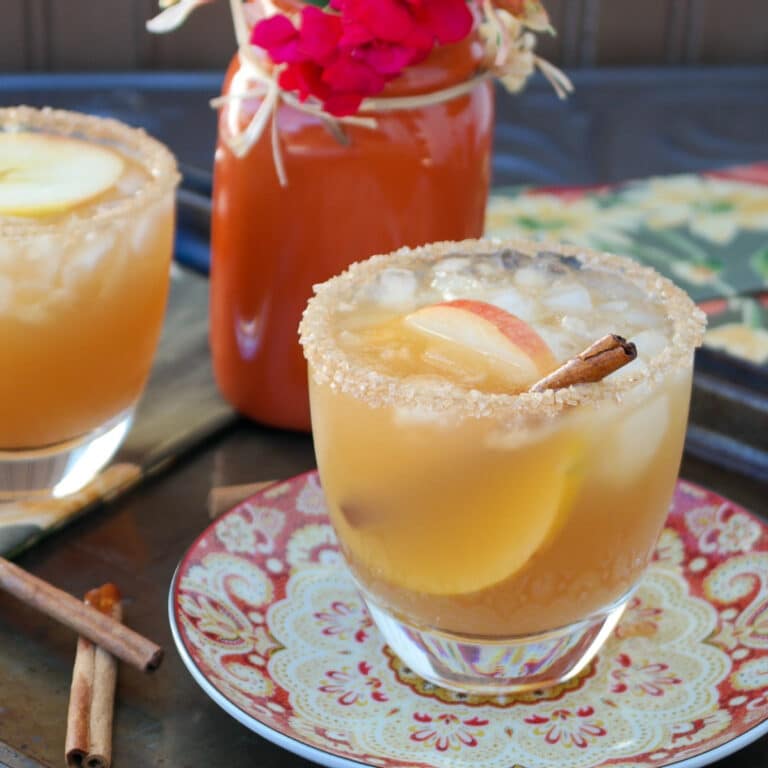 Two margaritas with apple cider for Thanksgiving.